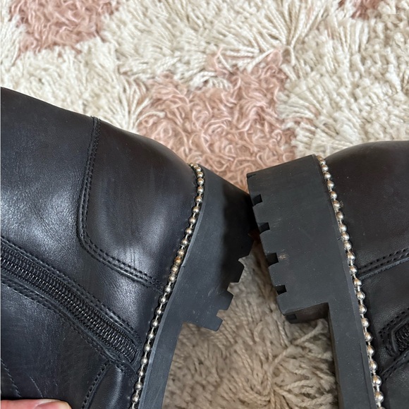 CECILIA NEW YORK Black Leather Trekker Boots with Multicolor Fur Trim - Picture 12 of 12